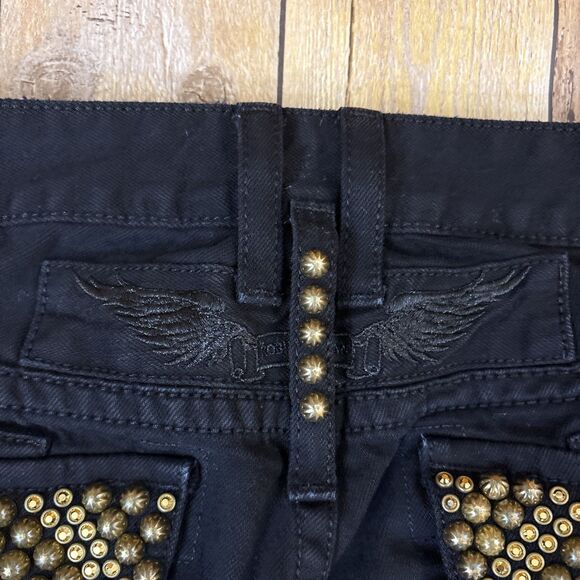 Robin Jeans Men Robins Vintage Long Flap Pockets Swarovski Crystals Black 38X34 - Picture 6 of 12